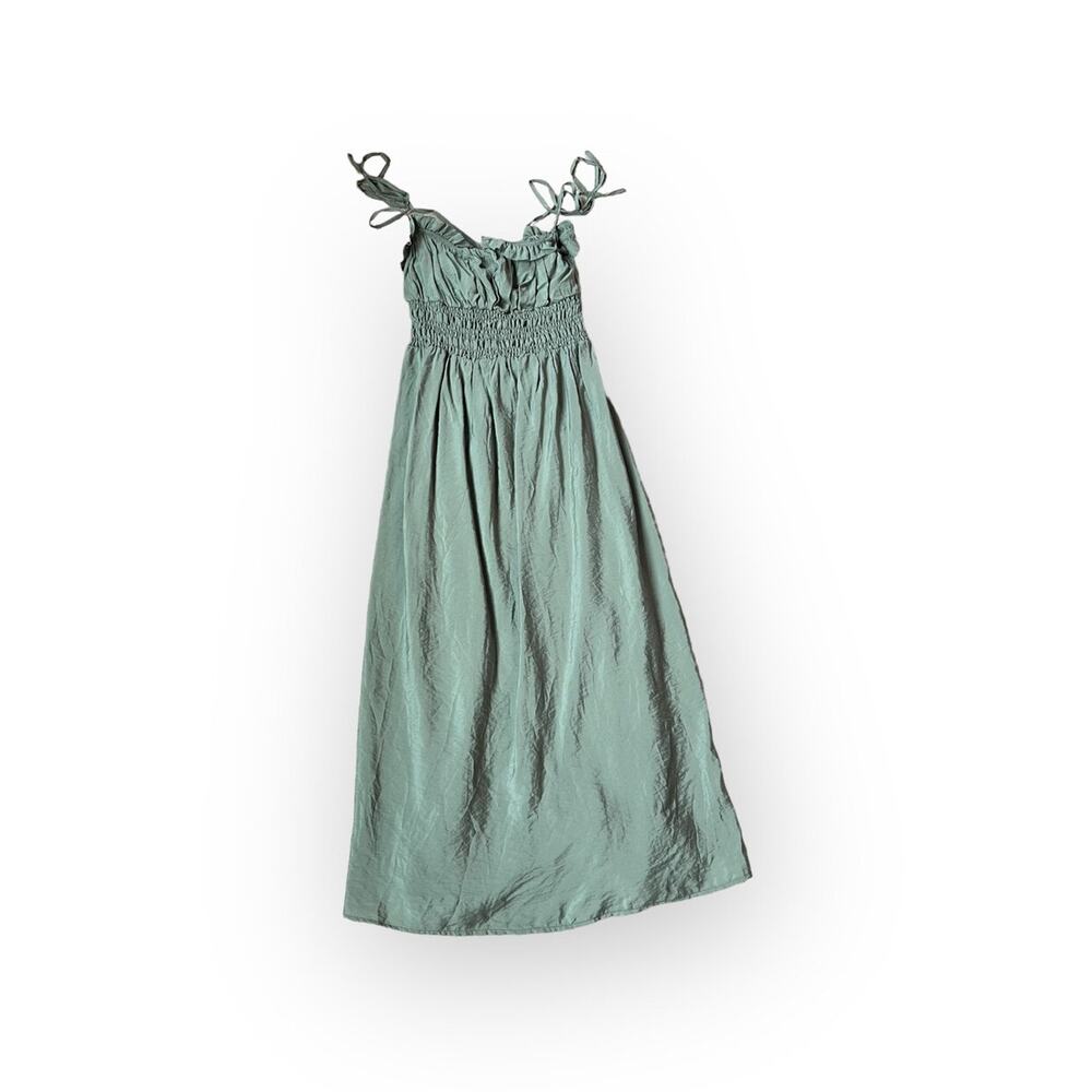 Zara Green Open Elastic Ruffle Back Spaghetti Strap Midi Dress - Picture 7 of 13